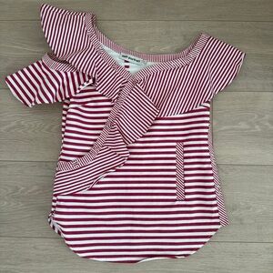 Self-Portrait Red and White Striped Ruffle Blouse